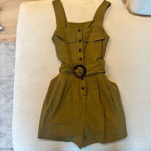 H&M Olive Green Button-Front Belted Romper